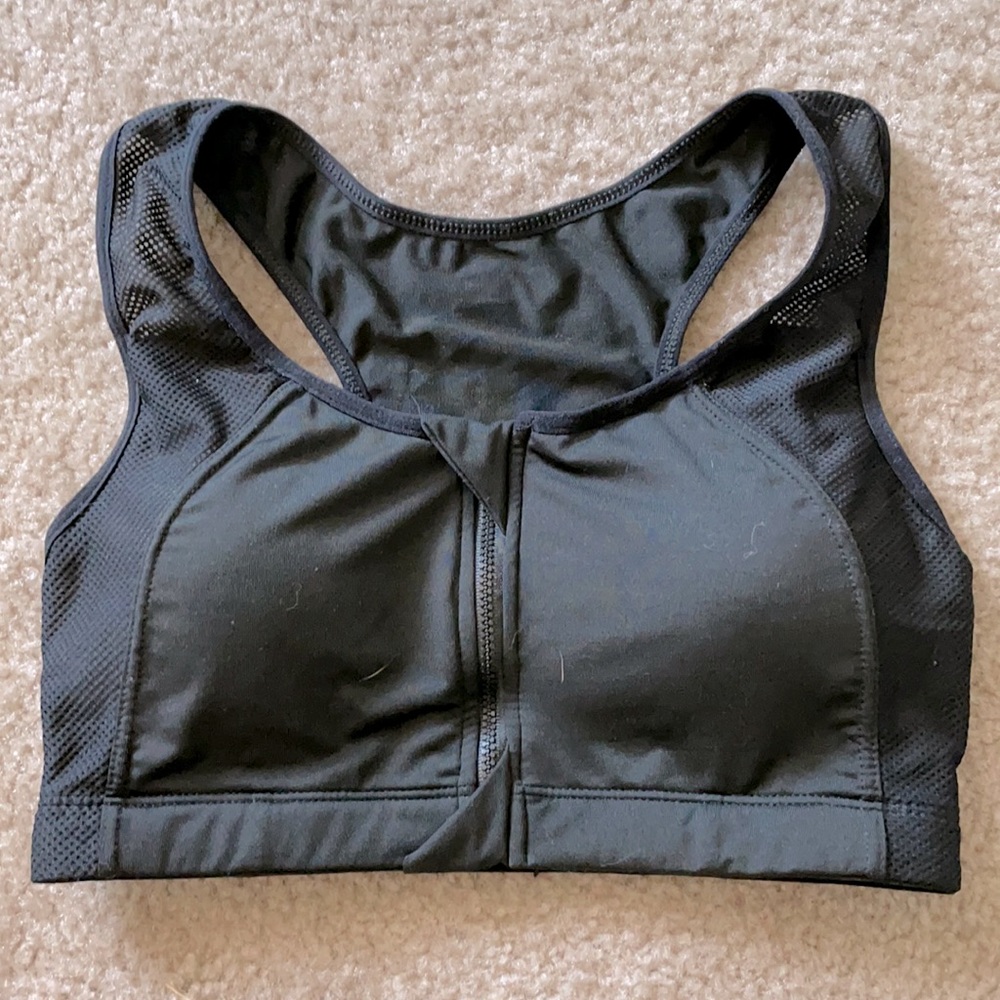 Black Zip-Up Sports Bra with Mesh